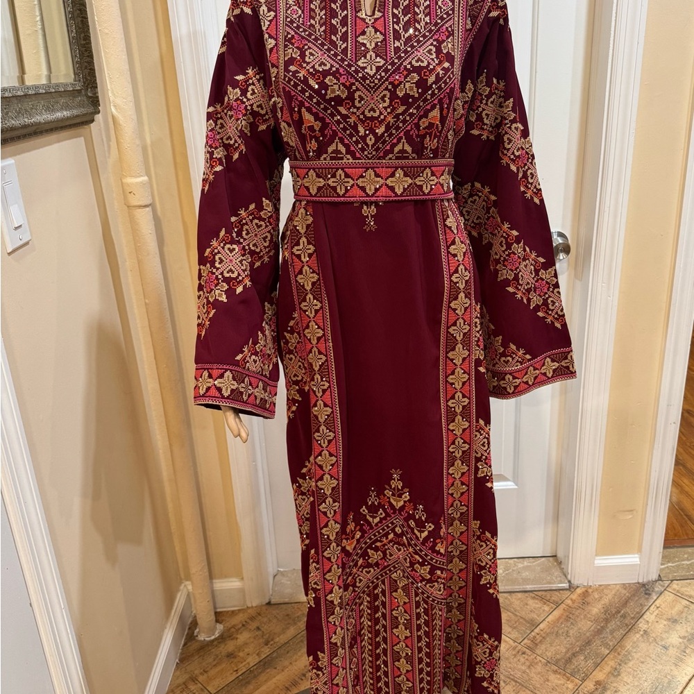 Elegant Burgundy Embroidered Dress